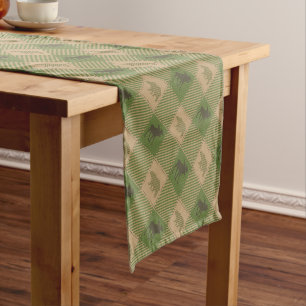 Green Tan Moose Bear Pattern Short Table Runner