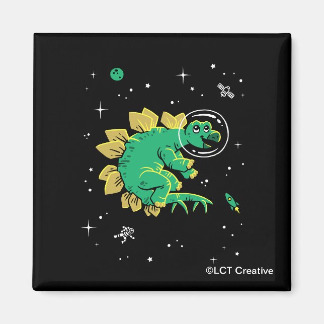 Green Tan Stegosaurus Dinos In Space Magnet (Front)