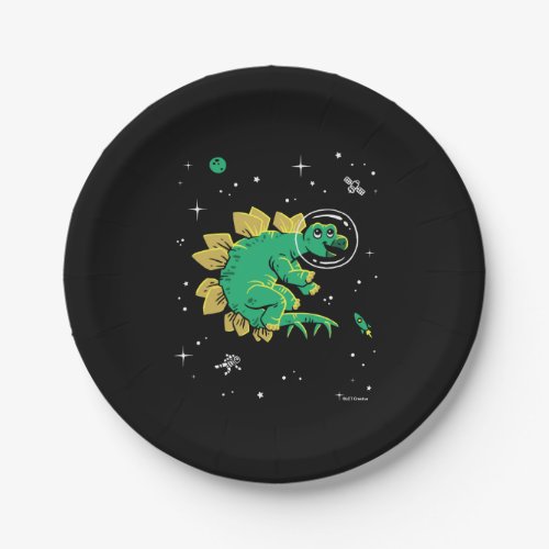 Green Tan Stegosaurus Dinos In Space Paper Plates