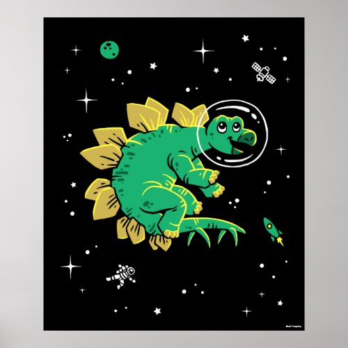 Green Tan Stegosaurus Dinos In Space Poster