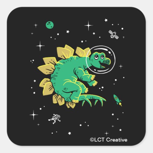 Green Tan Stegosaurus Dinos In Space Square Sticker