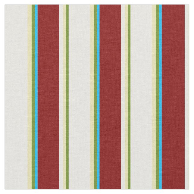 Green, Tan, White, Maroon, and Deep Sky Blue Fabric (Close Up)