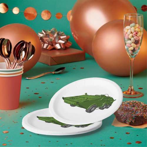 Green Tank Military Vehicle Paper Plates