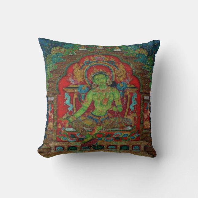 Green Tara from Tibetan Buddhism Throw Pillow (Front)