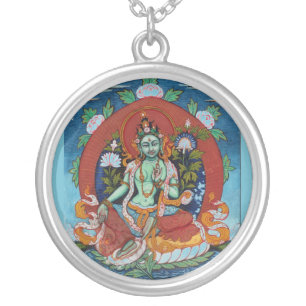 Green Tara Goddess of Compassion Buddhist Silver Plated Necklace