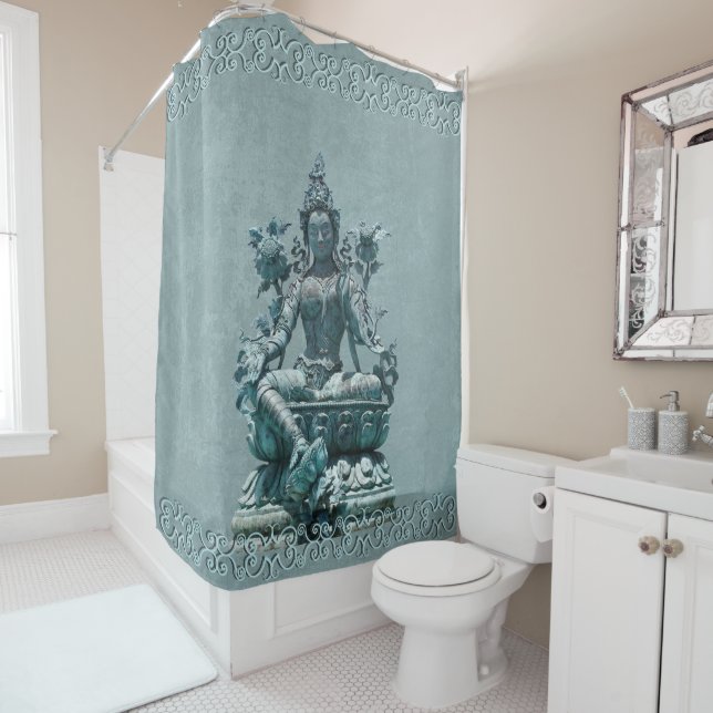 Green Tara Shower Curtain (In Situ)