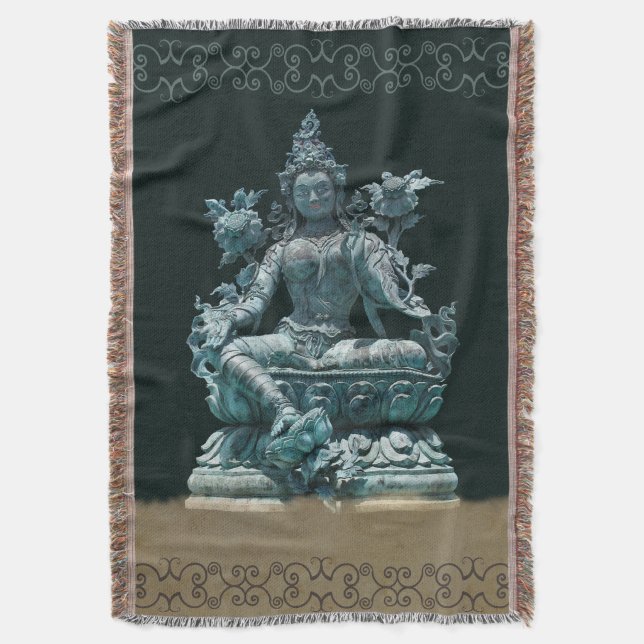 Green Tara Throw Blanket (Front Vertical)