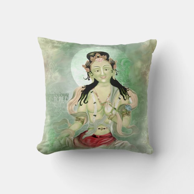 Green Tara Throw Pillow (Front)