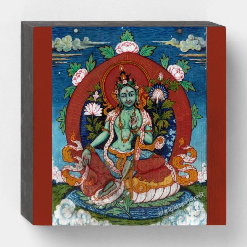 Green Tara Tibetan Goddess of Compassion Wooden Box Sign