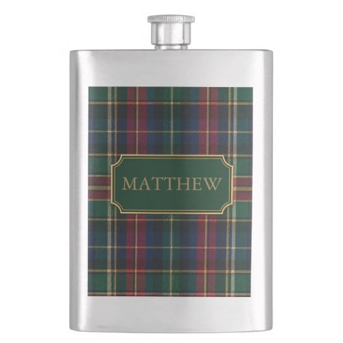 Green Tartan and Gold Label Flask