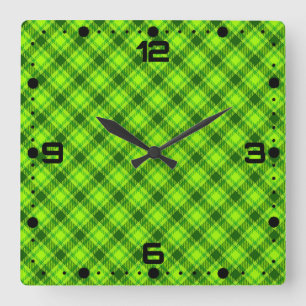 Green Tartan Checkered Plaid Pattern-57578 Square Wall Clock