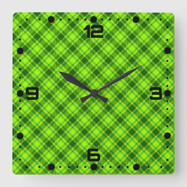 Green Tartan Checkered Plaid Pattern-57578 Square Wall Clock (Front)