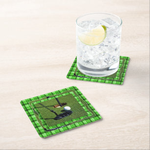 Green Tartan Golf Club Par, Paper Party Coasters