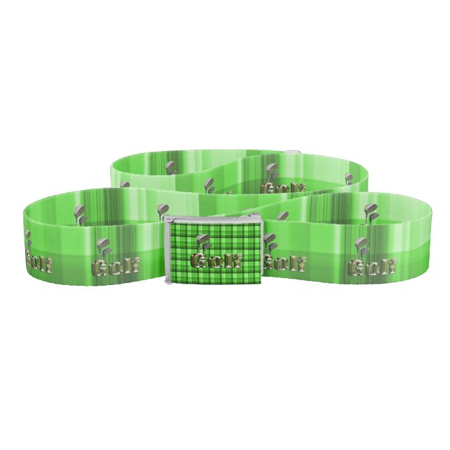 Green Tartan Golf Logo And Clubs, Belt (Zig-Zag)