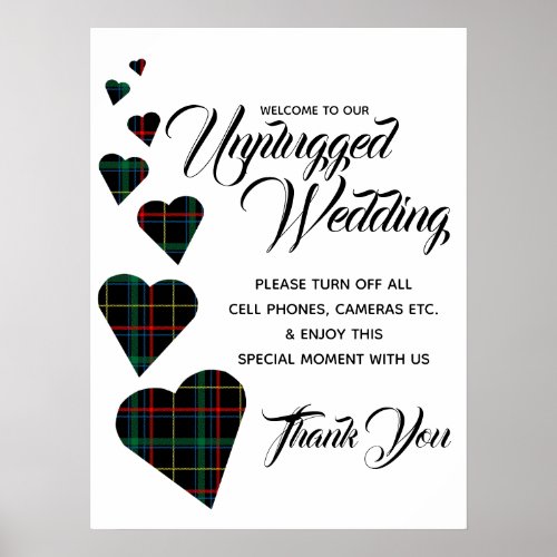 Green Tartan Heart Unplugged Wedding Sign