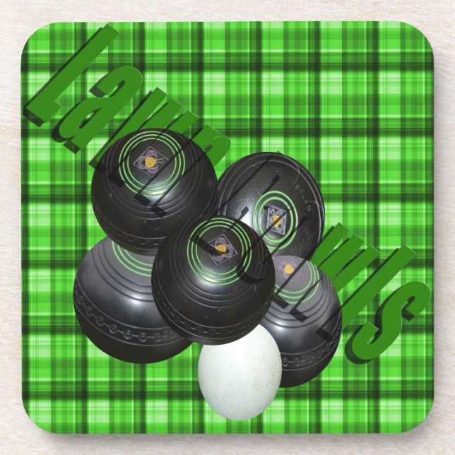 Green Tartan Lawn Bowls Design, Beverage Coaster (Front)