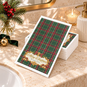 Green Tartan Merry Christmas Paper Guest Towels