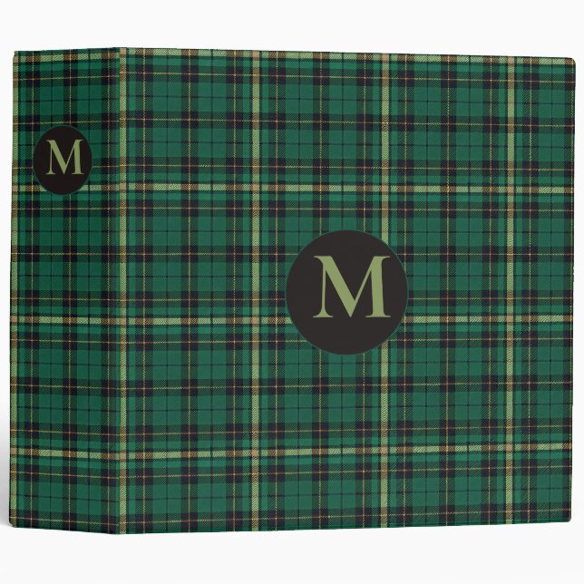 Green Tartan Monogram  3 Ring Binder (Front/Spine)