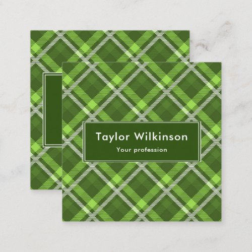 Green Tartan Pattern Square Business Card