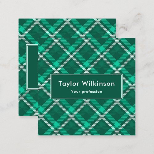 Green Tartan Pattern Square Business Card