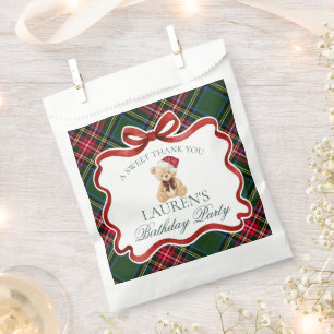 Green Tartan Plaid Christmas Bear Birthday Dessert Favor Bag