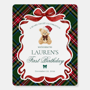 Green Tartan Plaid Christmas Bear Birthday Welcome Foam Board