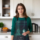 Green Tartan Plaid Faux Pocket Spoon & Whisk Apron<br><div class="desc">Green tartan plaid pattern faux stitched front pocket apron. Design features a cute green tartan plaid pattern with a faux front stitched pocket. A whisk and heart spoon are popping out from the faux front pocket. On the front of the pocket replace with your name "Kitchen" which is designed in...</div>