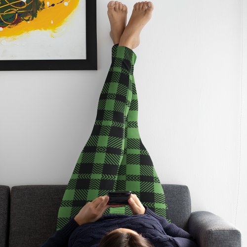 Green Tartan Plaid Irish Pattern St Patricks Day Leggings