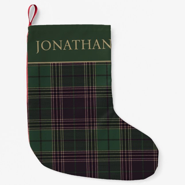 Green Tartan Plaid Personalized Christmas Stocking (Front)