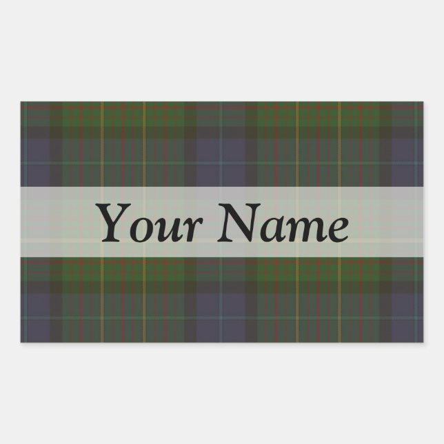 Green tartan plaid rectangular sticker (Front)