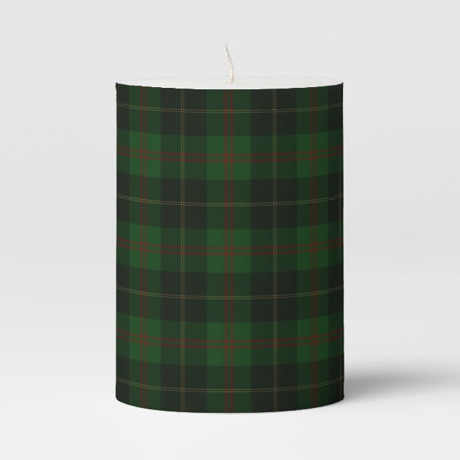 Green Tartan Plaid Scottish Pattern Pillar Candle (Front)