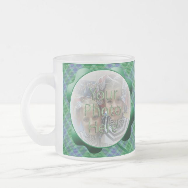 Green Tartan Plaid Shamrock Customized Photo Mug (Left)