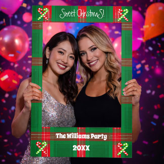 Green Tartan Plaid - Sweet Christmas -Candy Cane- Selfie Frame