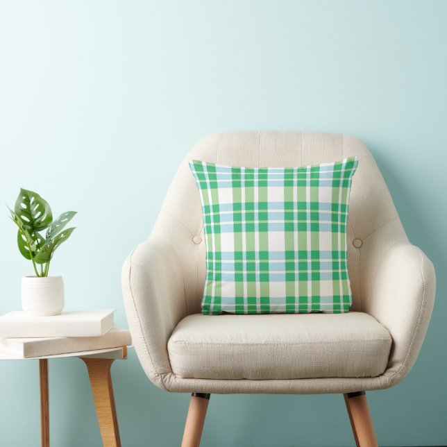 Green Tartan Plaid  Throw Pillow (Chair)