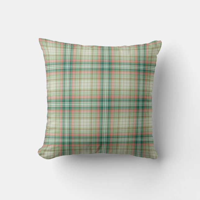Green Tartan Plaid Throw Pillow (Front)