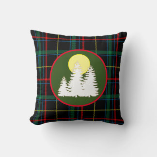 Green Tartan Plaid With Pine Tree Silhouette Th Throw Pillow