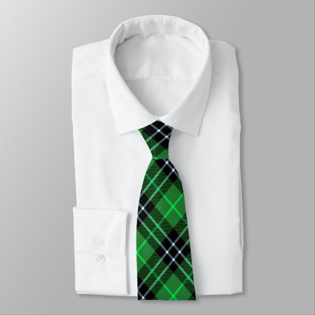 Green Tartan Scottish Plaid  Neck Tie (Tied)