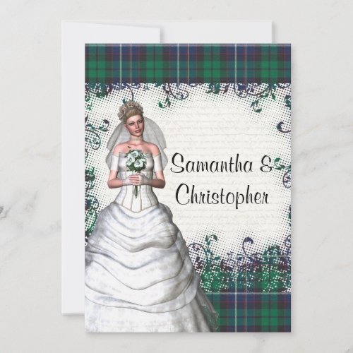 Green tartan wedding invitation