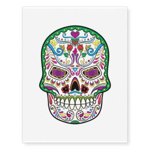 Green Tattoo Flowers Sugar Skulls