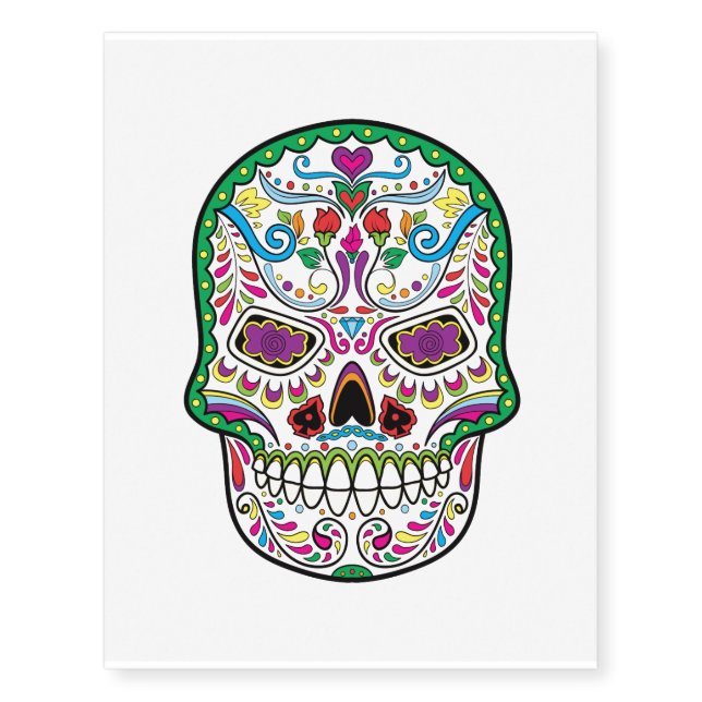 Green Tattoo Flowers Sugar Skulls (Front)