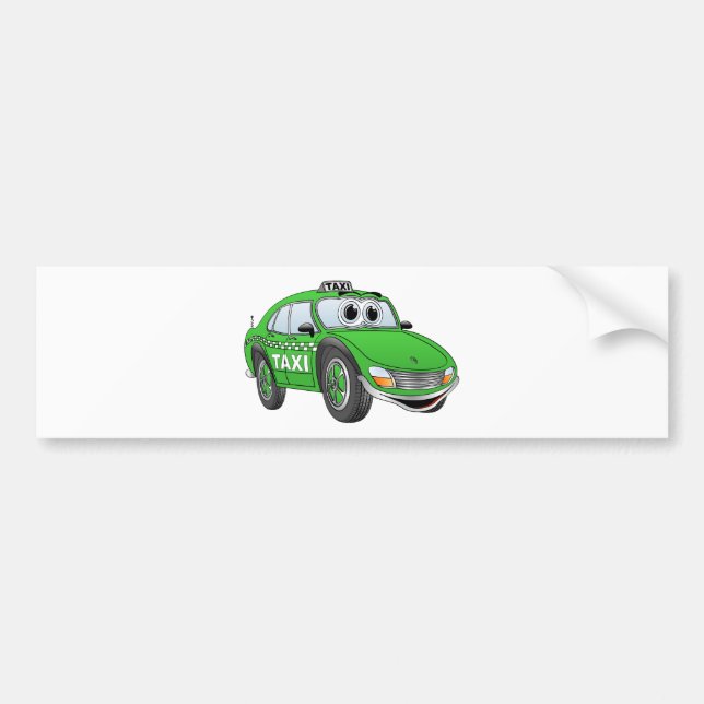 Green Taxi Cab Cartoon Bumper Sticker (Front)
