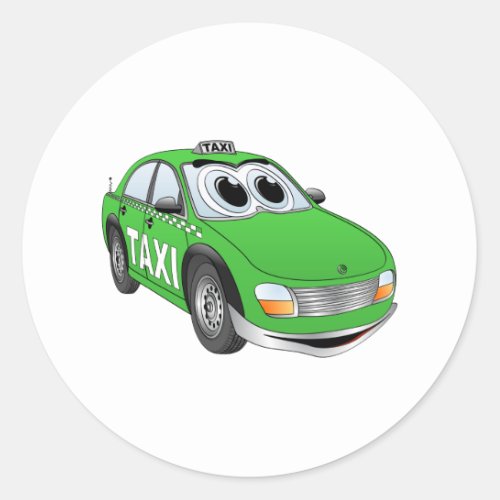 Green Taxi Cab Cartoon Classic Round Sticker