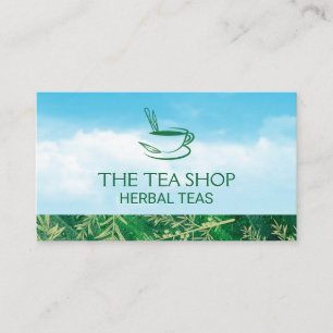 Green Tea Clouds and Leaf Branches Business Card