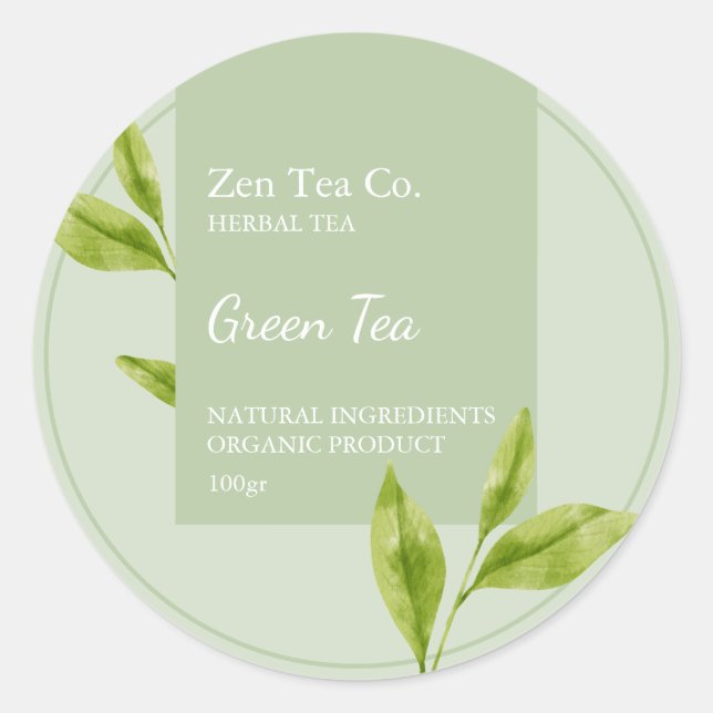 Green Tea Herbal Tea Business Label (Front)