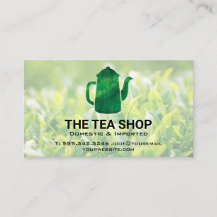 Green Tea Kettle Tea Plant Fields Business Card