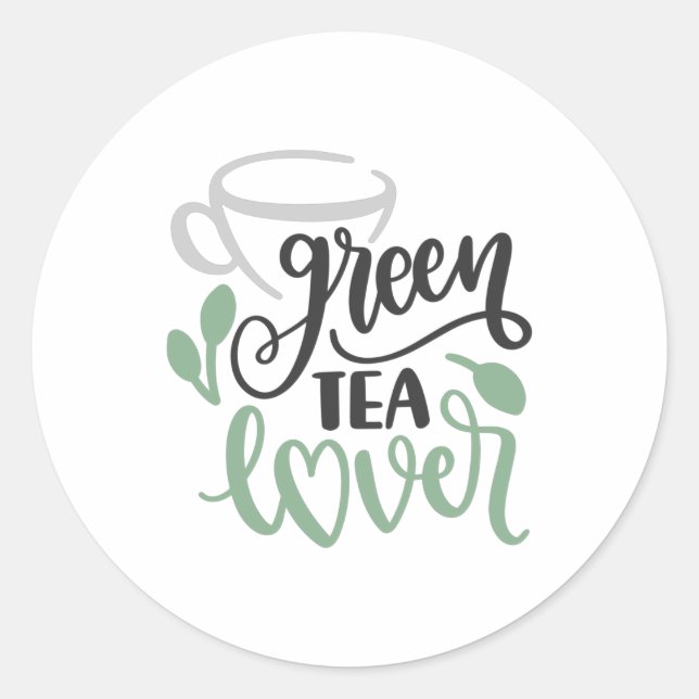 Green tea lover classic round sticker (Front)