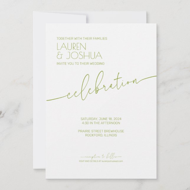 Green Tea • Modern Minimalist Script Wedding Invitation (Front)
