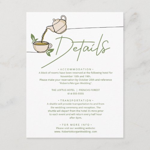 Green Tea Party Wedding Details Enclosure Card