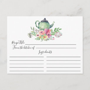 Green Tea Pot Floral Recipe Card