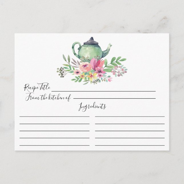 Green Tea Pot Floral Recipe Card (Front)